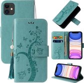 Reliëf Lucky Tree Horizontale Flip Leren Case met Houder & Kaartsleuf & Portemonnee & Lanyard Voor iPhone 11 (Groen)