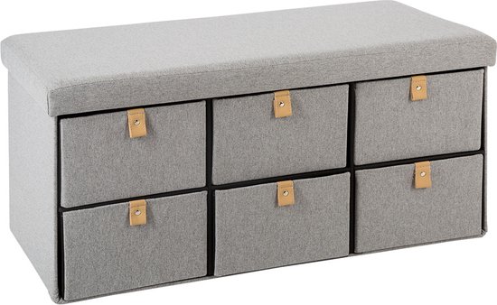 Eazy Living Pouf + Opbergbox Anda Avec 6 Paniers de rangement Grijs