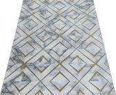 Loper Modern Tapijt Met In-Square Design Grijs-Goud kleuren