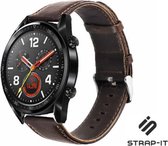 Leer Smartwatch bandje - Geschikt voor  Huawei Watch GT / GT 2 leren bandje - donkerbruin - 46mm - Strap-it Horlogeband / Polsband / Armband