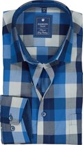 Redmond heren overhemd Regular Fit - blauw geruit (contrast) - Strijkvriendelijk - Boordmaat: 43/44