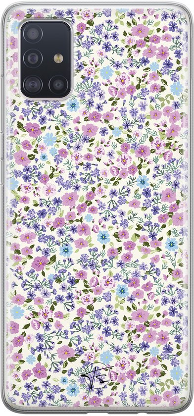 Hoesje geschikt voor Samsung Galaxy A71 - Paarse bloemen - Soft Case - TPU - Bloemen - Paars - Mooie Telefoonhoesjes