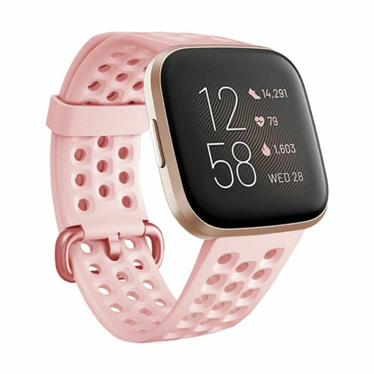 Geschikt voor Fitbit Versa siliconen bandje met gaatjes - roze - Maat S