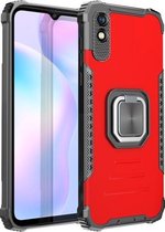 Voor Xiaomi Redmi 9A Fierce Warrior Series Armor All-inclusive schokbestendig aluminium + TPU beschermhoes met ringhouder (rood)