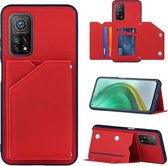 Voor Geschikt voor Xiaomi Mi 10T 5G / 10T Pro 5G Skin Feel PU + TPU + PC Achterkant Schokbestendig hoesje met kaartsleuven & houder & fotolijst (rood)