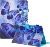 Universele gekleurde tekening horizontale flip PU lederen tas met houder en kaartsleuven en portemonnee, specificatie: 7 inch (blauwe vlinders)