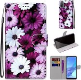 Voor OPPO A53 4G (2020) / A53s / A32 / A33 (2020) Gekleurde tekening Cross Texture Horizontale Flip PU lederen tas met houder & kaartsleuven & portemonnee & lanyard (Chrysanthemum