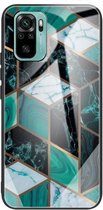 Voor Xiaomi Redmi Note 10 Abstract Marble Pattern Glass beschermhoes (Rhombus Dark Green)