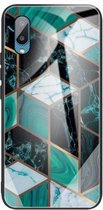 Voor Samsung Galaxy A02 (EU-versie) Beschermhoes met abstract marmerpatroonglas (Rhombus donkergroen)