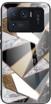 Voor Xiaomi Mi 11 Ultra Abstract Marble Pattern Glass beschermhoes (Rhombus Golden)