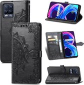 Voor OPPO Realme 8 5G / Realme V13 5G Mandala Embossing Patroon Horizontale Flip lederen tas met houder & kaartsleuven & portemonnee & Lanyard (zwart)