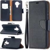 Voor Nokia 5.4 Litchi Textuur Pure Kleur Horizontale Flip Leren Case met Houder & Kaartsleuven & Portemonnee & Lanyard (Zwart)