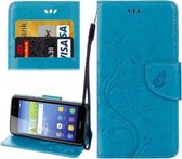 Voor Huawei Y6 II Vlinders LIEFDE voor Bloemen Embossing Horizontale Flip Leren Case met Houder & Kaartsleuven & Portemonnee & Lanyard (Blauw)