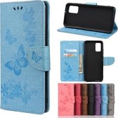 Voor Samsung Galaxy A02s (EU-versie) Vlinders Embossing Horizontale flip lederen tas met houder & kaartsleuven en portemonnee (blauw)