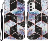 Voor Samsung Galaxy A32 4G Gekleurde Tekening Patroon Horizontale Flip PU Lederen Case met Houder & Kaartsleuven & Portemonnee & Lanyard (Zwart Marmer)