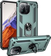 Voor Xiaomi Mi 11 Pro schokbestendige TPU + pc-beschermhoes met 360 graden roterende houder (groen)