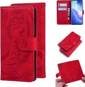 Voor OPPO Reno5 Pro 5G Tiger Embossing Pattern Horizontale Flip lederen tas met houder & kaartsleuven & portemonnee (rood)