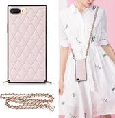 Elegant Rhombic Pattern Microfiber Leather + TPU Shockproof Case met Crossbody Strap Chain voor iPhone 8 Plus/7 Plus (roze)