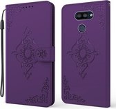 Voor LG K40S Reliëf Fortune Bloem Patroon Horizontale Flip Leren Case met Houder & Kaartsleuf & Portemonnee & Lanyard (Paars)