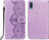 Voor Samsung Galaxy A02 / M02 (EU) Flower Vine Embossing Pattern Horizontale Flip Leather Case met Card Slot & Holder & Wallet & Lanyard (Blue)