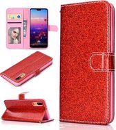 Voor Samsung Galaxy A02 (EU-versie) Glitterpoeder Horizontale flip lederen tas met kaartsleuven en houder & fotolijst en portemonnee (rood)