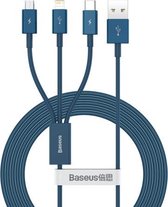 Baseus Superior-serie CAMLTYS-03 3 in 1 3,5 A USB naar 8-pins + micro-USB + USB-C / Type-C-interface Snelle oplaadgegevenskabel, kabellengte: 1,5 m (blauw)