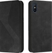 Voor Xiaomi Redmi 9A Skin Feel Magnetisch S-type Effen Kleur Horizontale Flip Lederen Case met Houder & Kaartsleuf & Portemonnee (Zwart)