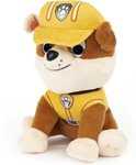 Rubble, de bouw-pup van PAW Patrol, in zijn gele constructie-uniform en helm.