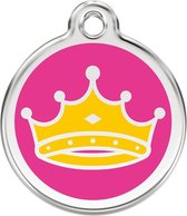 Queen's Crown Hot Pink roestvrijstalen hondenpenning small/klein dia. 2 cm RedDingo