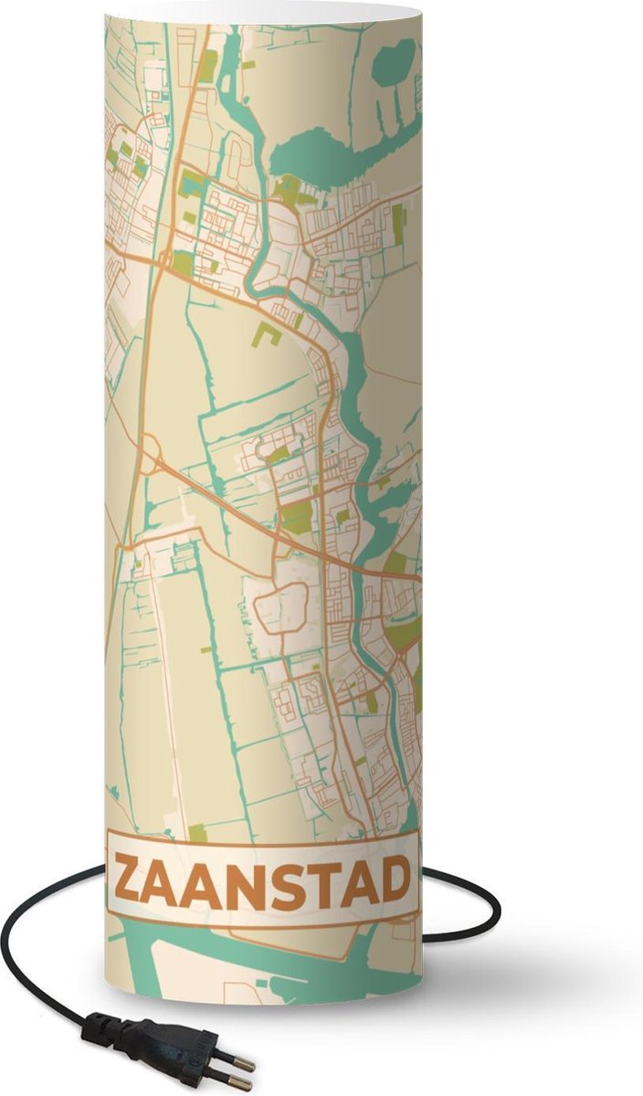 Lamp - Nachtlampje - Tafellamp slaapkamer - Kaart - Zaanstad - Vintage - 50 cm hoog - Ø15.9 cm - Inclusief LED lamp