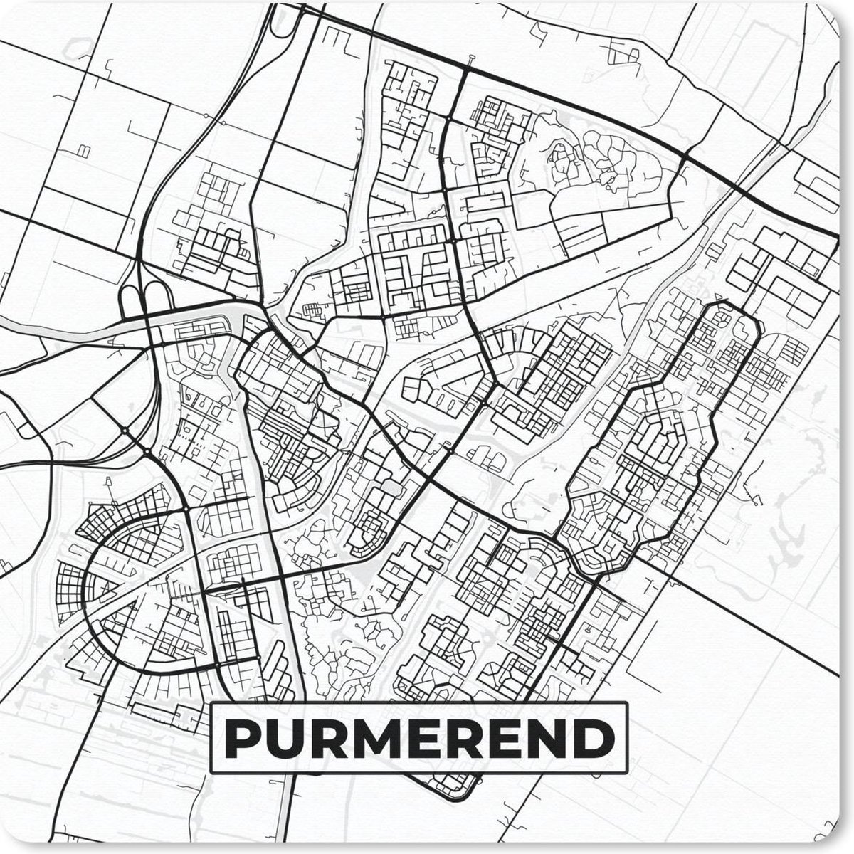 Muismat 20x20 cm - Mousepad Kaart - Purmerend - Zwart - Wit - Muismatten