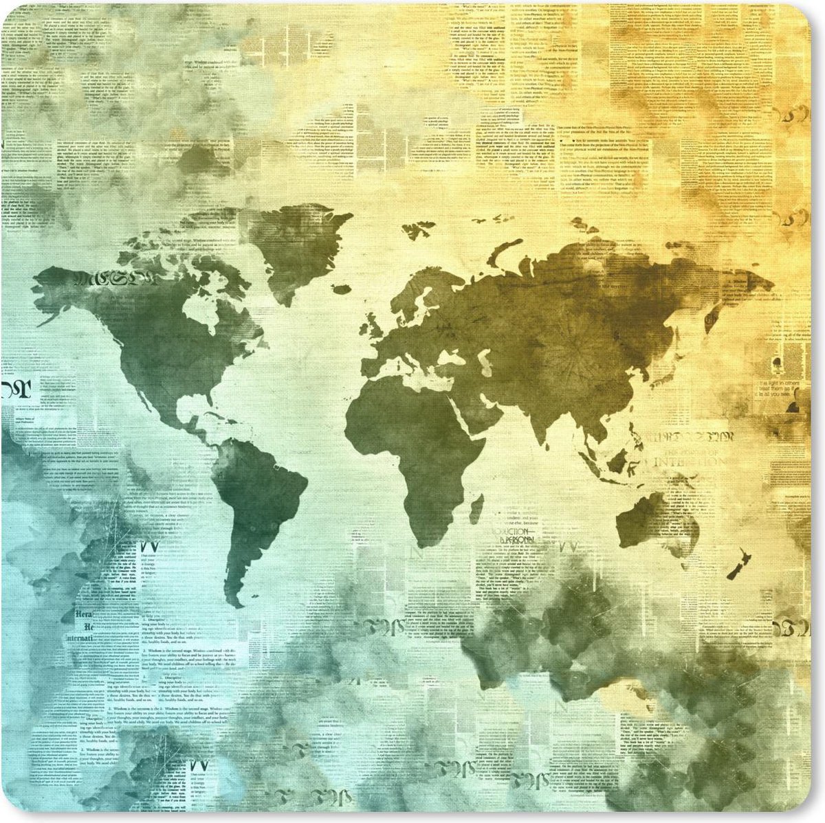 Muismat 30x30 cm - Mousepad Wereldkaart - Waterverf - Kleuren - Muismatten