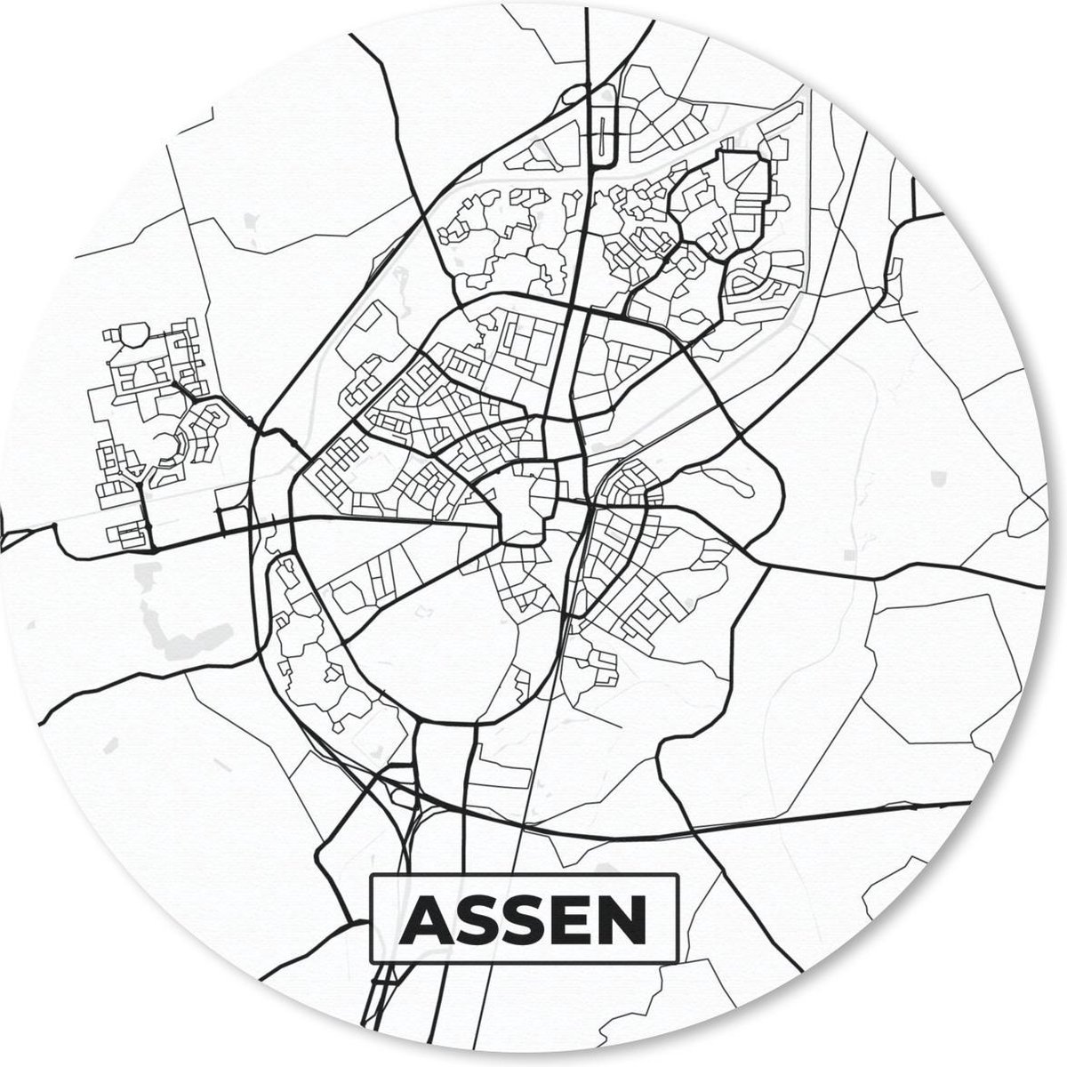 Muismat rond 30x30 cm - Mousepad Kaart - Assen - Zwart - Wit - Ronde muismatten