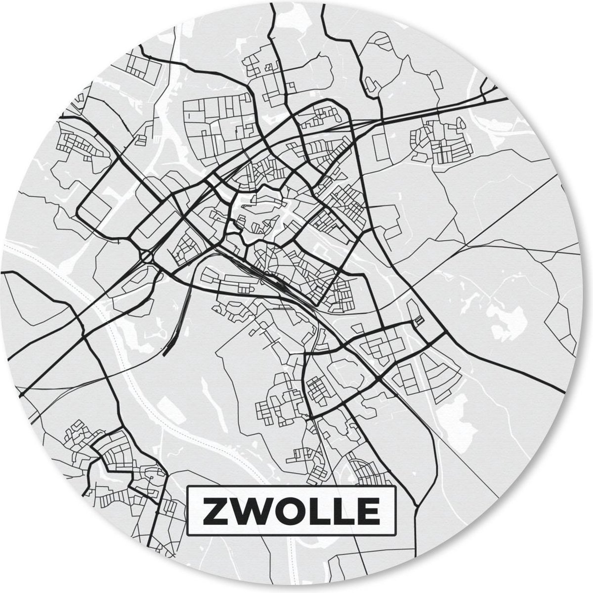 Muismat rond 20x20 cm - Mousepad Stadskaart - Zwolle - Grijs - Wit - Ronde muismatten