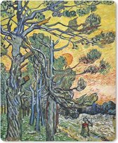 Muismat Vincent van Gogh 2 - Dennenbomen bij zonsondergang - Schilderij van Vincent van Gogh muismat rubber - 19x23 cm - Muismat met foto