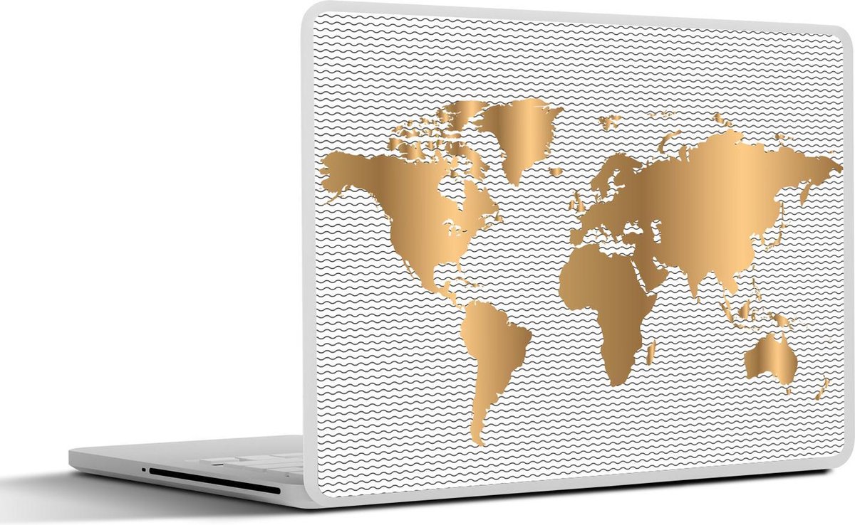 Laptop sticker - 13.3 inch - Wereldkaart - Goud - Golven - 31x22,5cm - Laptopstickers - Laptop skin - Cover