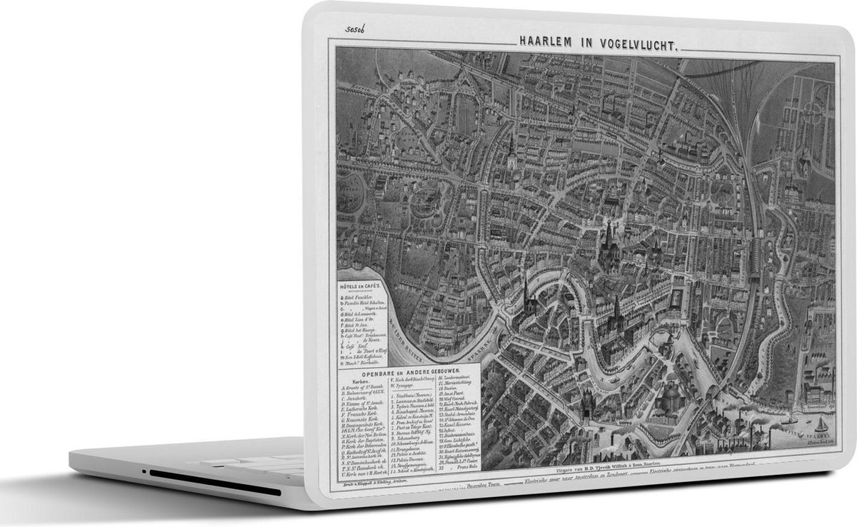 Laptop sticker - 15.6 inch - Plattegrond - Haarlem - Zwart Wit - 36x27,5cm - Laptopstickers - Laptop skin - Cover - Stadskaart