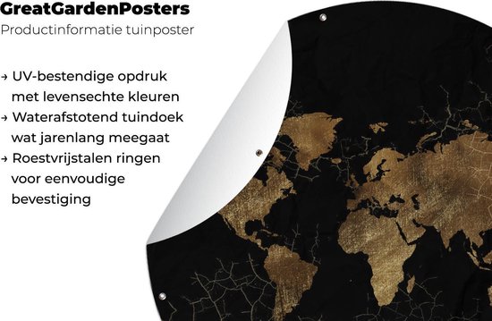 Tuincirkel Wereldkaart - Lijn - Bruin - 120x120 cm - Ronde Tuinposter - Buiten