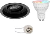 Mi-Light MiBoxer - LED Spot Set GU10 - Smart LED - Wifi LED - Slimme LED - 4W - RGB+CCT - Aanpasbare Kleur - Dimbaar - Primux Domy Pro - Inbouw Rond - Mat Zwart - Verdiept - Kantelbaar - Ø105