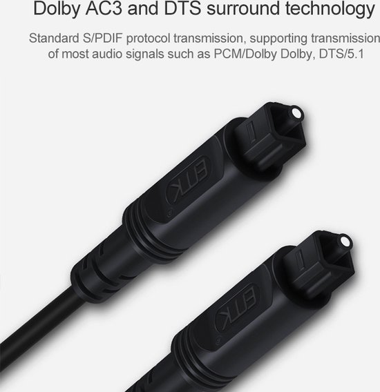 Twee zwarte Toslink audiokabels, close-up, met focus op de connectoren.