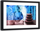 Foto in frame ,Boeddha Zen Spa , 120x80cm , Blauw Bruin , Premium print