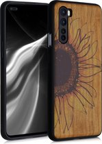 kwmobile telefoonhoesje compatibel met OnePlus Nord - Hoesje met bumper in geel / donkerbruin / lichtbruin - kersenhout - Wood Sunflower design