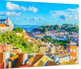 Uitzicht op de kleurrijke wijk Alfama in Lissabon - Foto op Plexiglas - 90 x 60 cm