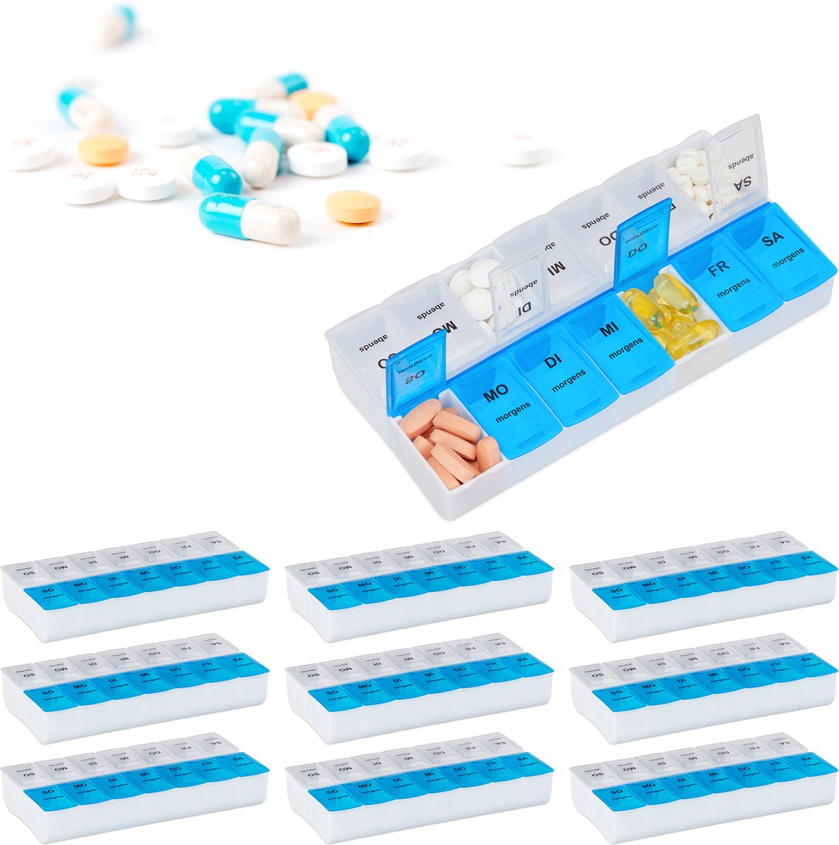 Goedkoopste 10x pillendoos 7 dagen - 2 vakken per dag - pillendoosje - medicamenten doos