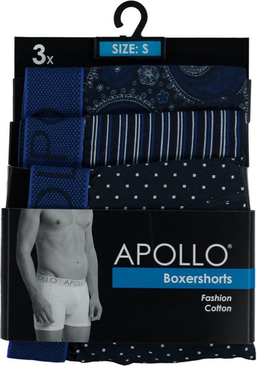 Apollo Boxershort Heren Katoen Navy 3 Stuks Maat L
