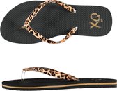 Flip flops Dames | Teenslippers Zwart / Leopard bandjes