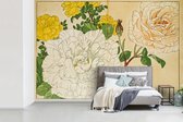 Behang - Fotobehang Japanse houtsnede met bloemen - Breedte 420 cm x hoogte 280 cm