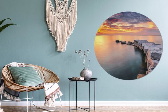 Chemin de pierre vers le mur de la mer autocollant papier peint cercle ⌀ 120 cm / cercle de papier peint / cercle mural / cercle vivant - auto-adhésif et découpe ronde