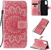 Voor Galaxy S20 Sun-print Horizontaal Flip-beschermhoesje met houder & kaartsleuven & portemonnee (roze)