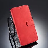 DG.MING Retro Oil Side Horizontal Flip Case voor iPhone XS Max, met houder & kaartsleuven & portemonnee (rood)